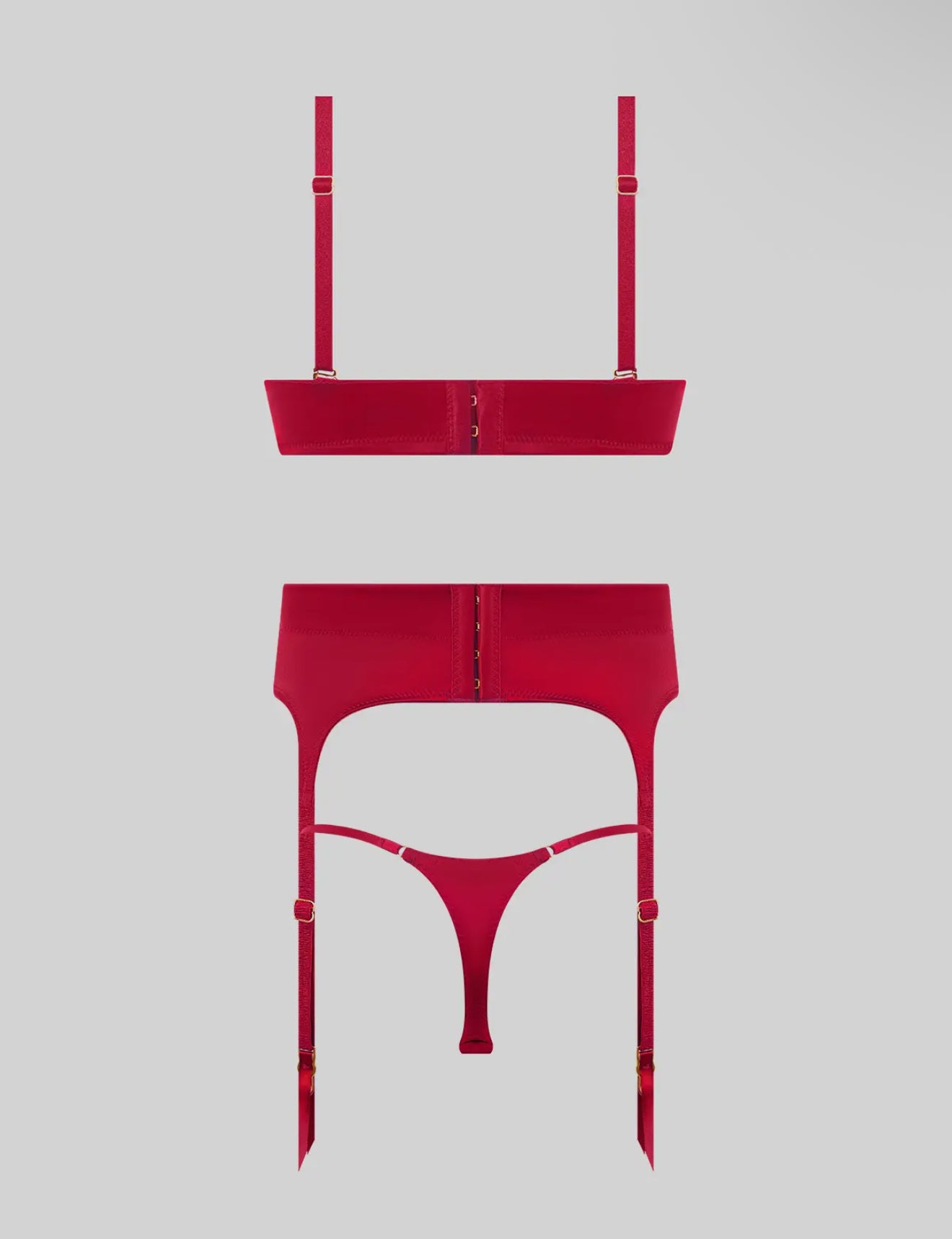 Bianca Satin Deep Plunge Push Up Bra, Garter & Thong Set