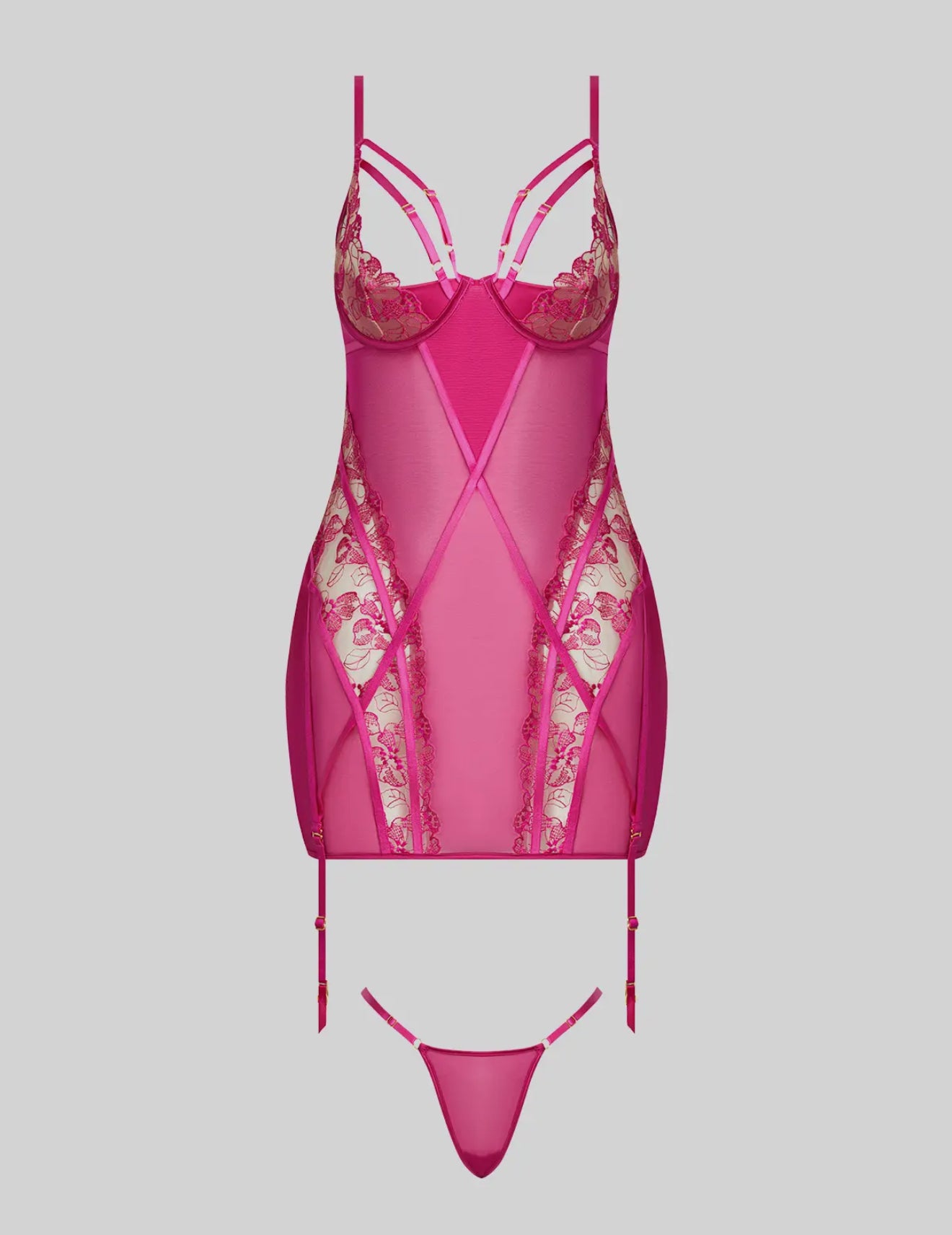 Nova Blacklight Lace Chemise &
Thong Set